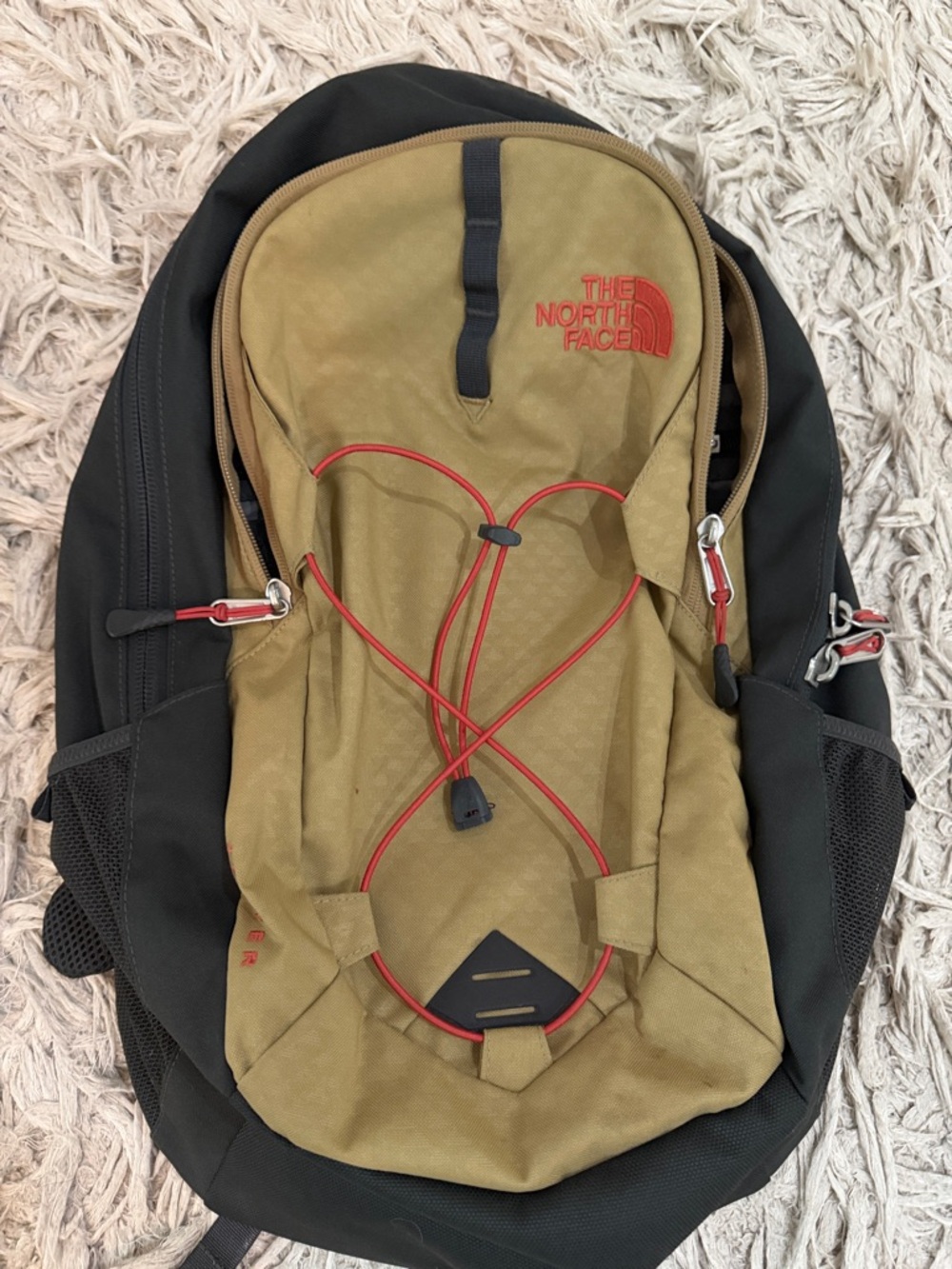 The North Face Olive & Black Backpack with Red Accent Cord